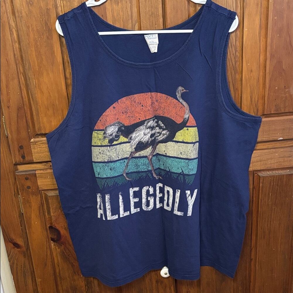 Port & Company Adult’s Navy Graphic Tank Top  Ostrich Design Allegedly Size 2XL
